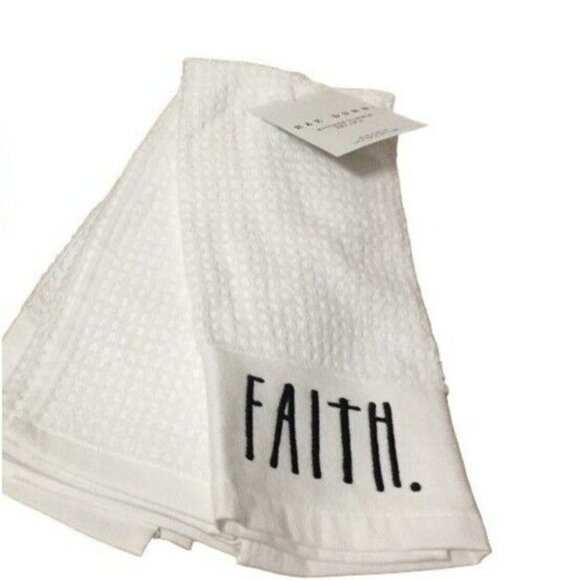 Rae Dunn. Waffle Terry Cotton‎ Kitchen Towels FAITH. HOPE. White Set of 2 New - Picture 1 of 2